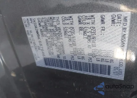 2017 Nissan Pathfinder Sl from USA, damaged, VIN 5N1DR2MM9HC687646